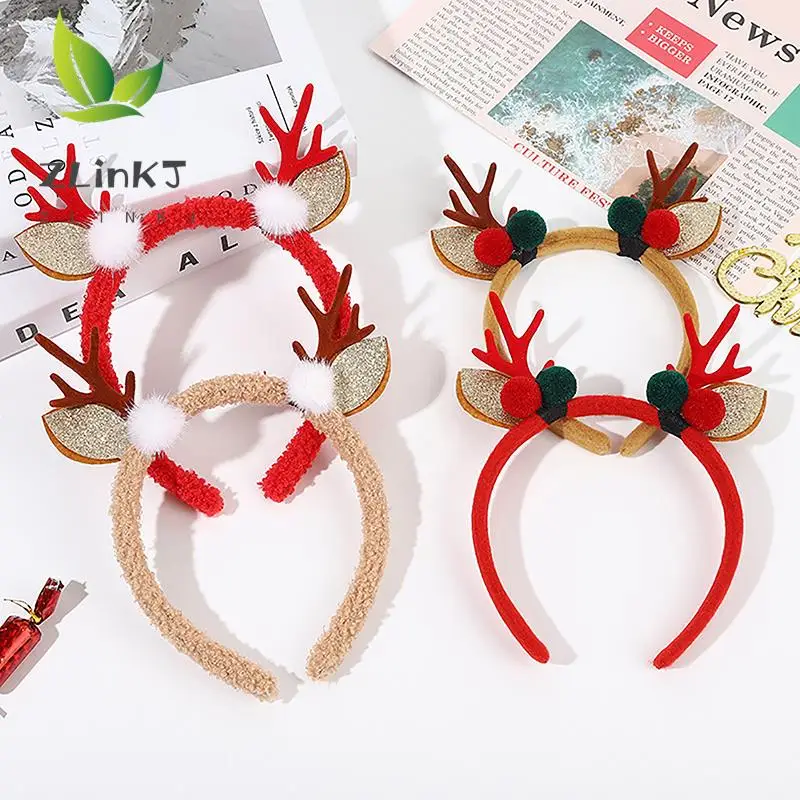 

Рождественская повязка на голову с оленями рогами цветами застежкой головной убор для детей и взрослых новый год Рождество искусство Хэллоуин косплей