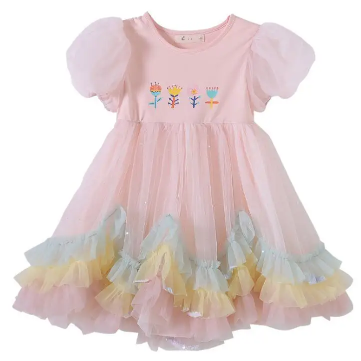 

Retail New Baby Girls Summer Boutique Fairy Mesh Tutu Flower Dress , Princess Kids Sweet Birthday Dresses Holiday 2-7 T