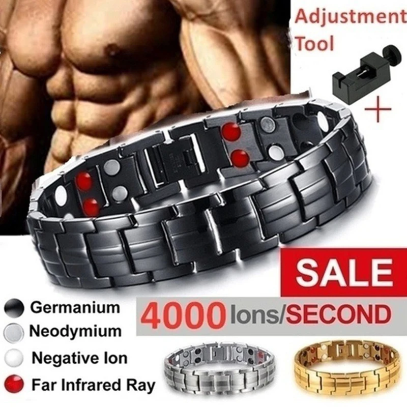 

Trendy bracelet 316L stainless steel health care magnetic therapy anti-radiation watchband buckle bracelet men's fashion