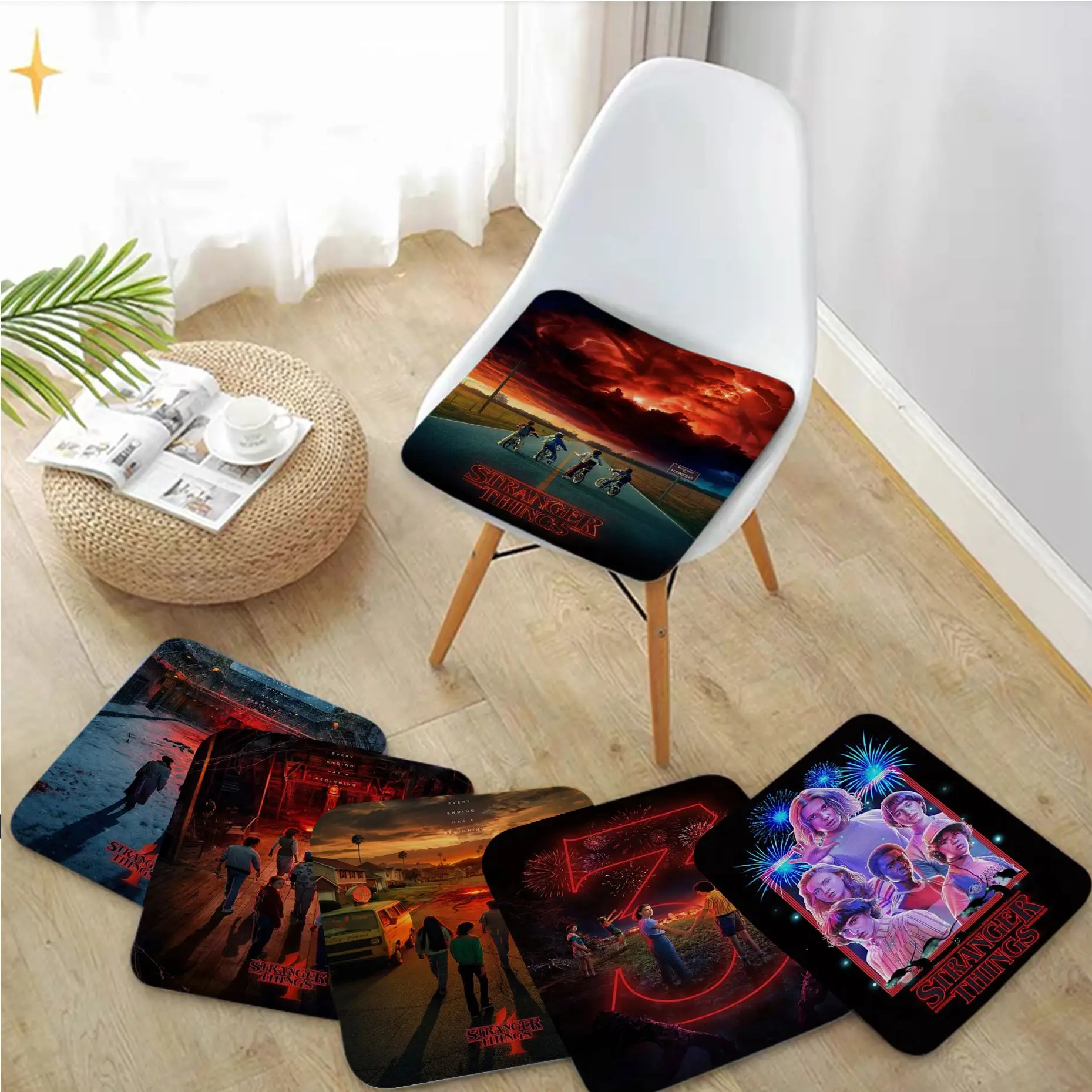 

TV Show Stranger Things Season 4 To 1 Nordic Printing Seat Cushion Office Dining Stool Pad Sponge Mat Non-Slip Chair Cushions