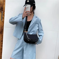 2022 spring and summer new trendy simple cold retro style fashion black chain baguette shoulder bag women