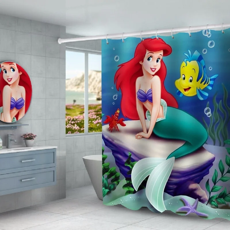 

Disney The Little Mermaid Cartoon Waterproof Shower Curtains Bath Curtain Bathroom Curtains for Bathtub Decor Girls Gifts
