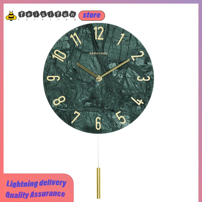 

10 Inch High Quality Nordic Minimalist Wall Clock Round Marble European Style Mute Quartz Modern Design Room Decoration Art