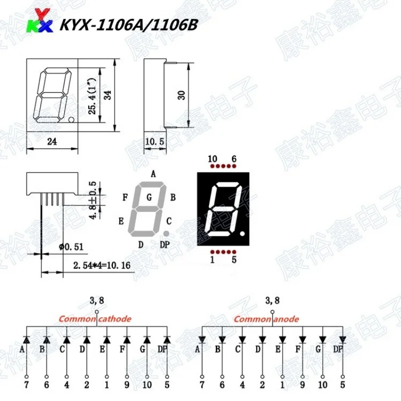10 шт./компл. 1 дюйм бит цифровой модуль зеленого света KYX-1106AGG/BGG контактов 24*34*10 5 мм