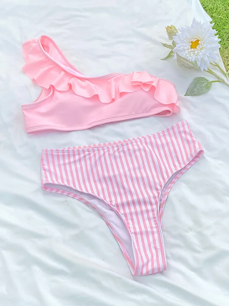 Купальник COOBBU с оборками купальник высокой талией Женский цельный костюм на одно