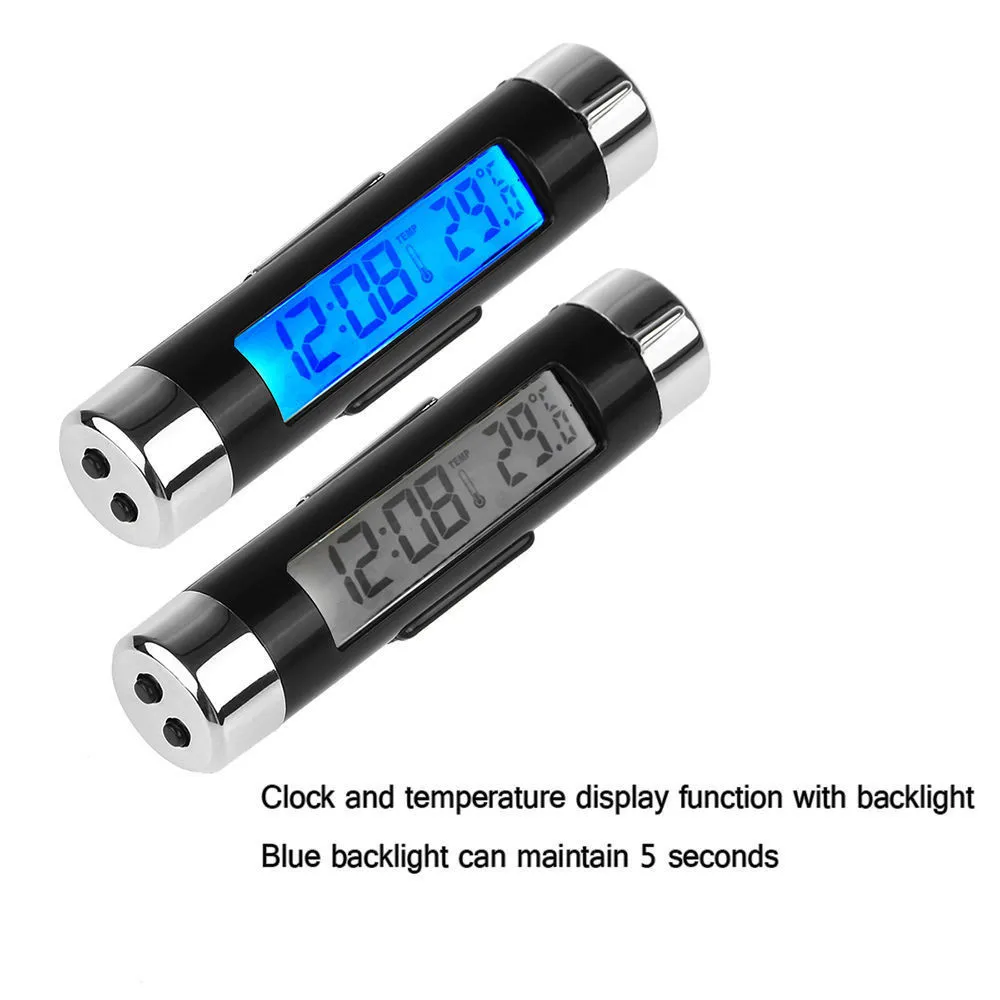

Portable 2 in 1 Digital Car LCD Clock Temperature Thermometer with Clip Electronic Clock Car Digital Time Clock Blue Backlight