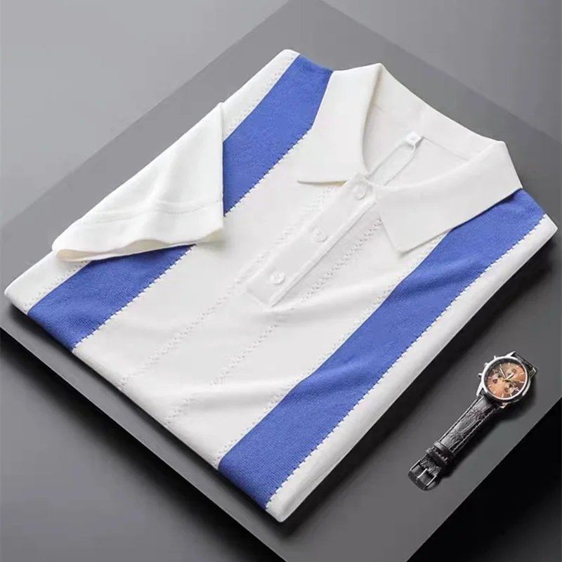 

short luxury breathable knitted High quality sleeved men's Polo Shirt Korean fashion contrast color men's T-shirt 2023summer top