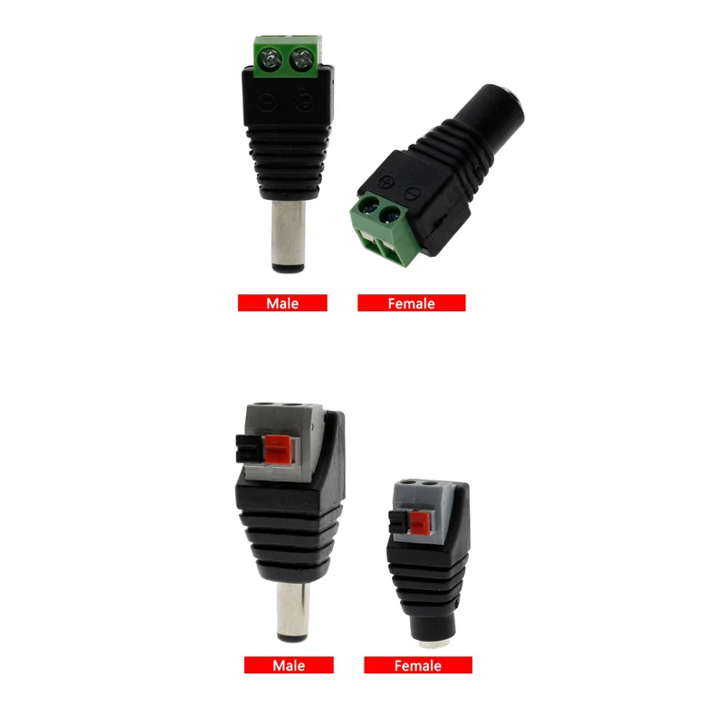 

1Pcs Female Male DC Power Jack Connector Crimp Terminal Block Plug Adapter Connector For 2Pin 5050 3528 Single Color LED Strip