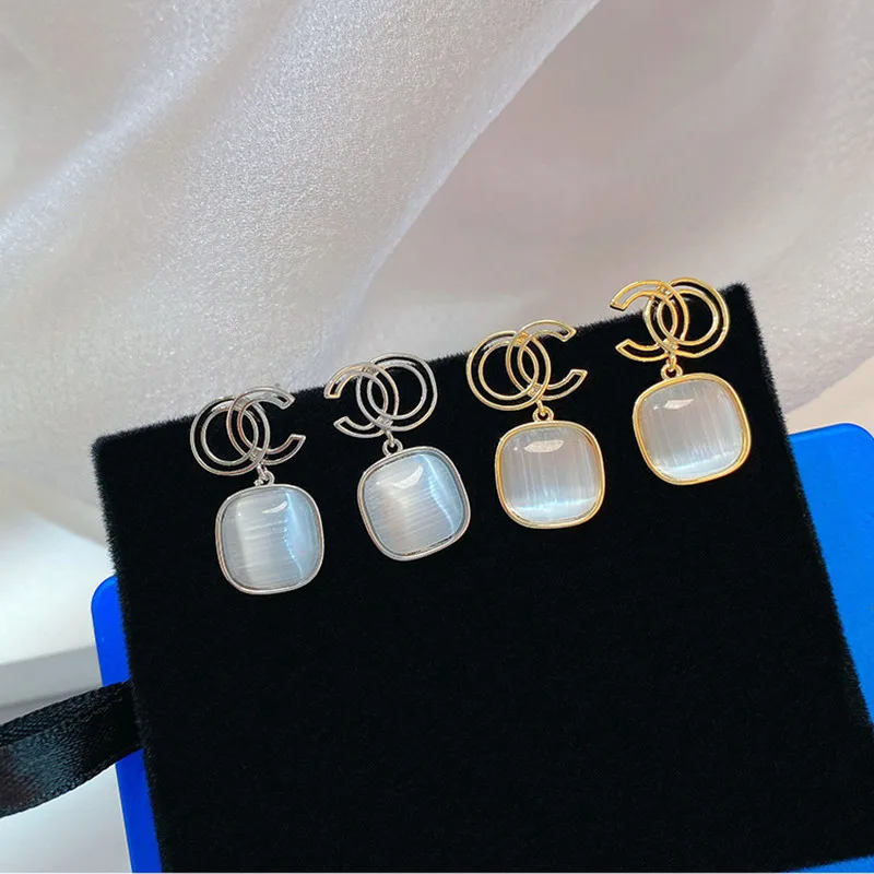 

Fashion Opals 925 Silver Needle Letter C Cute Earrings Delicate Small Aesthetic Square DropEarring for Women Jewelry Accessories