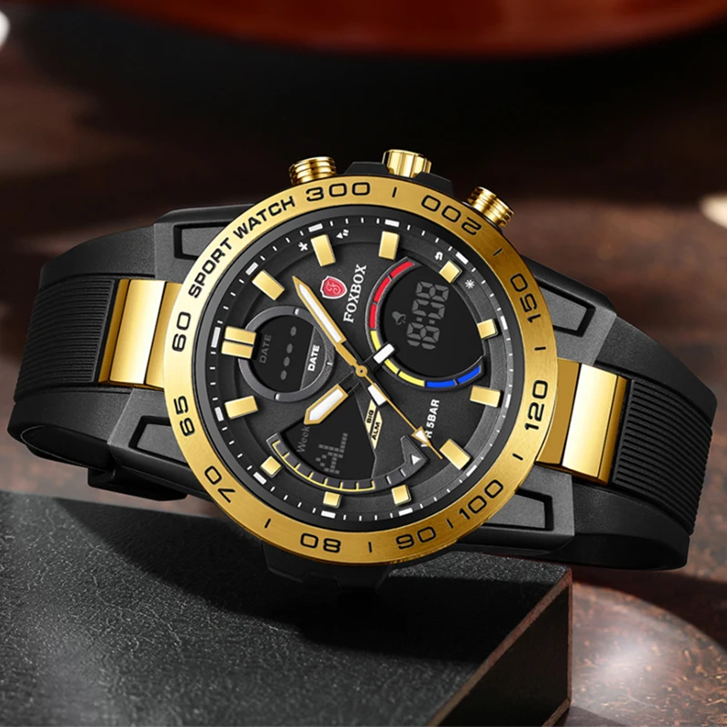 Часы FOXBOX Мужские кварцевые модные водонепроницаемые цифровые в стиле милитари с