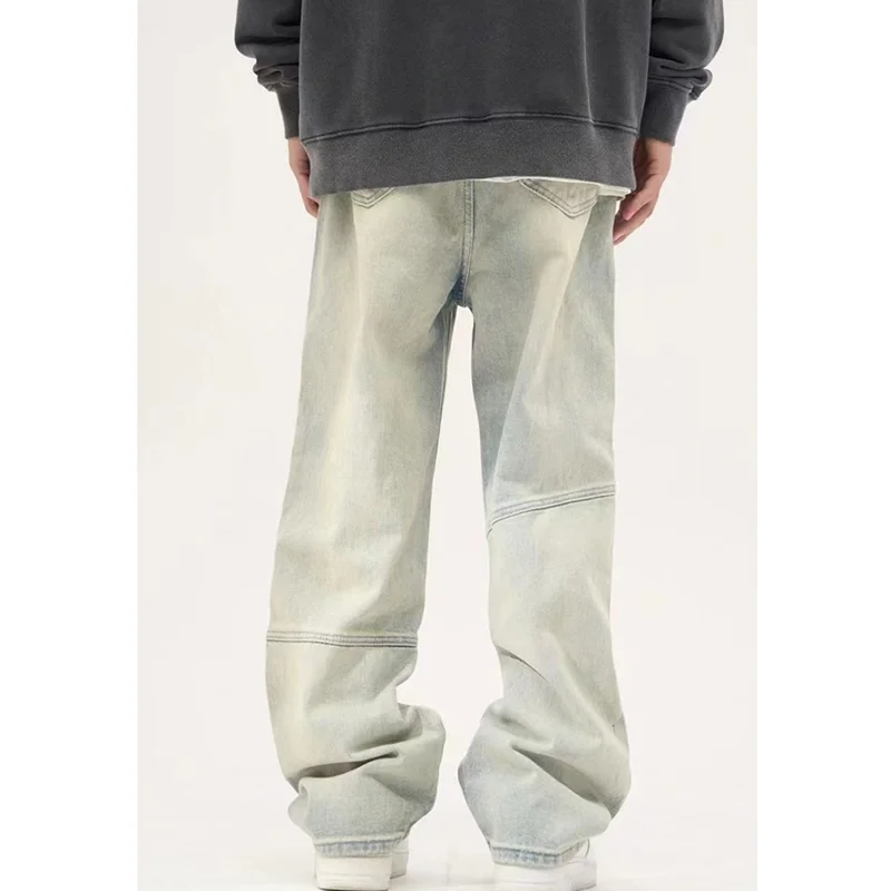 Streetwear Men Vintage Baggy Blue Jeans Large Straight Cylinder Casual Pants High Street Mopping The Floor Denim Trousers Autumn
