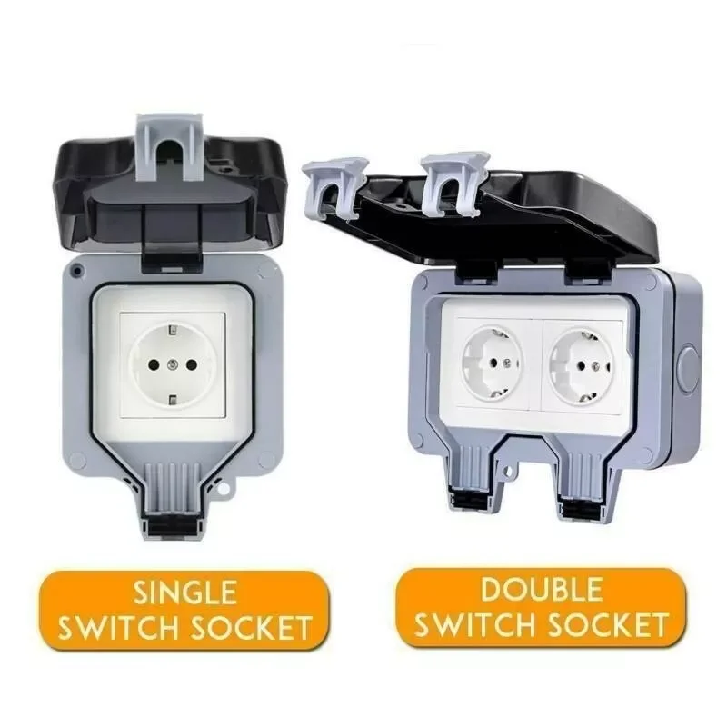 

German type Outdoor Waterproof Socket Rainstorm-proof Socket British Standard Anti-leakage Charging Socket