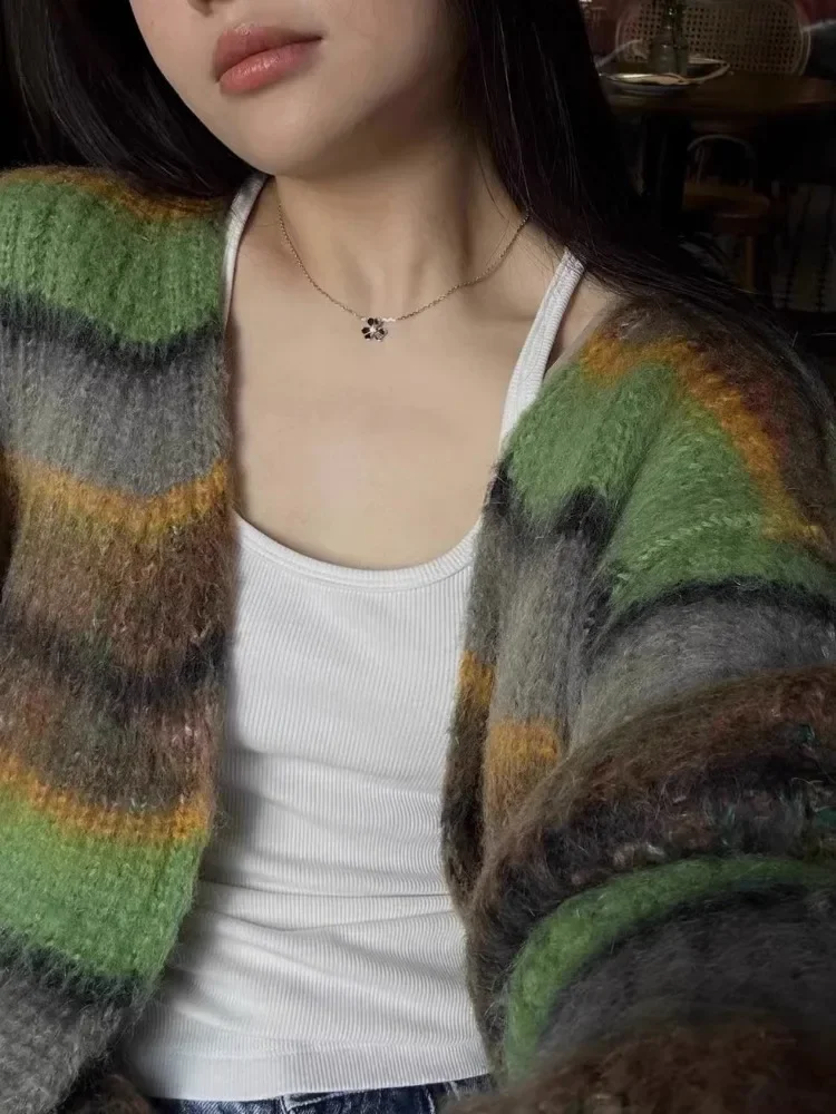 Женский трикотажный свитер в полоску свободный Универсальный кардиган стиле