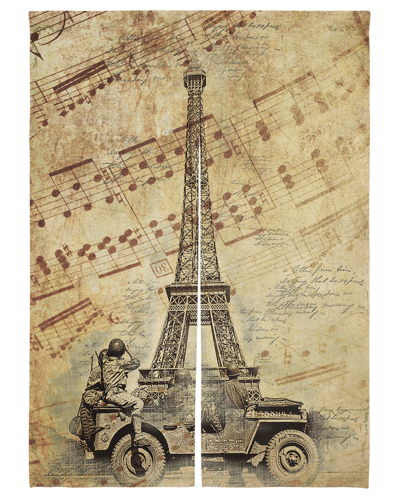 

Retro Paris Tower Musical Notes Japanese Door Curtain Restaurant Kitchen Entrance Partition Curtains Customed Half-Curtain