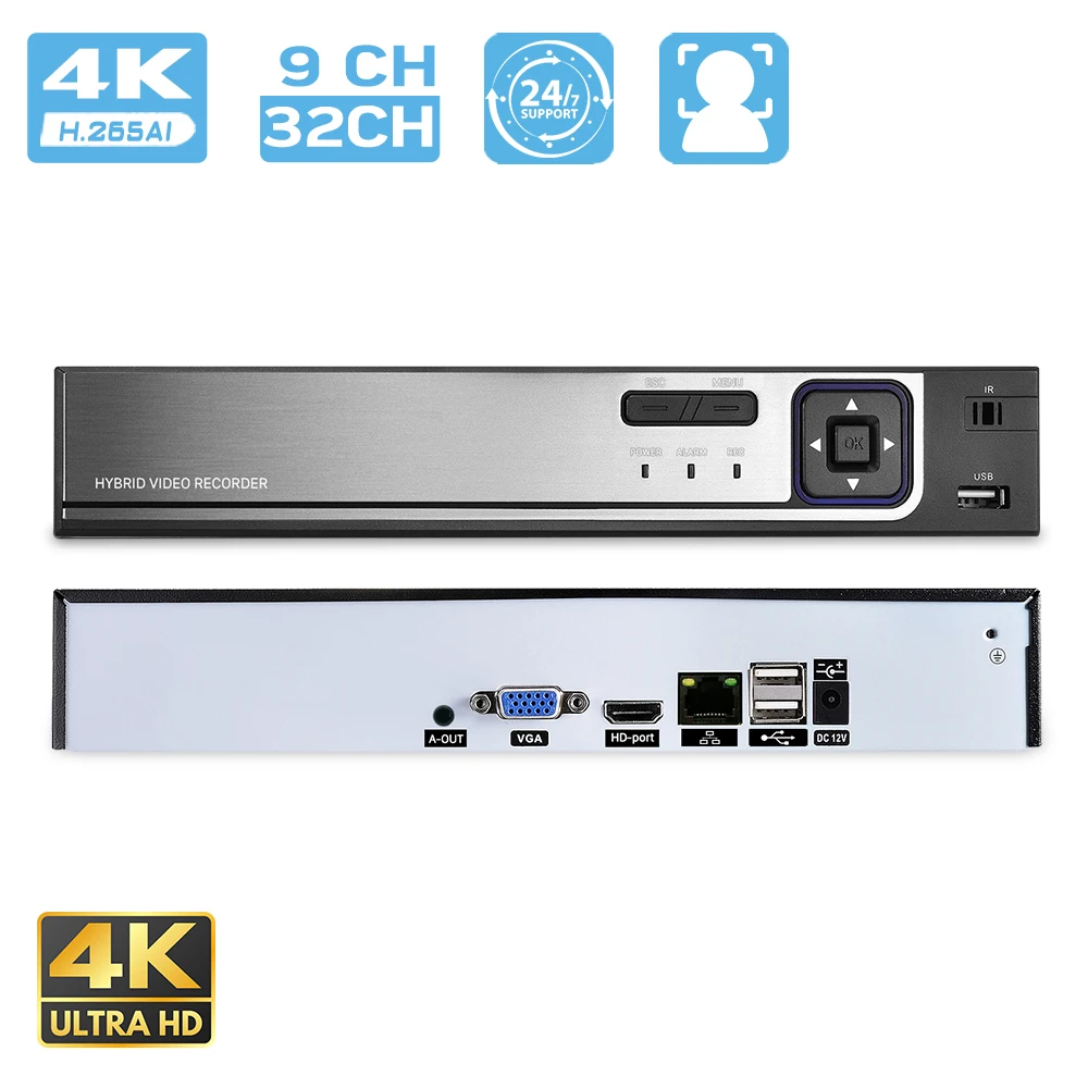 BESDER 32CH 4K UHD Выход CCTV NVR H.265 9CH 16CH 5MP сеть видеонаблюдения Xmeye P2P ONVIF AI распознавание