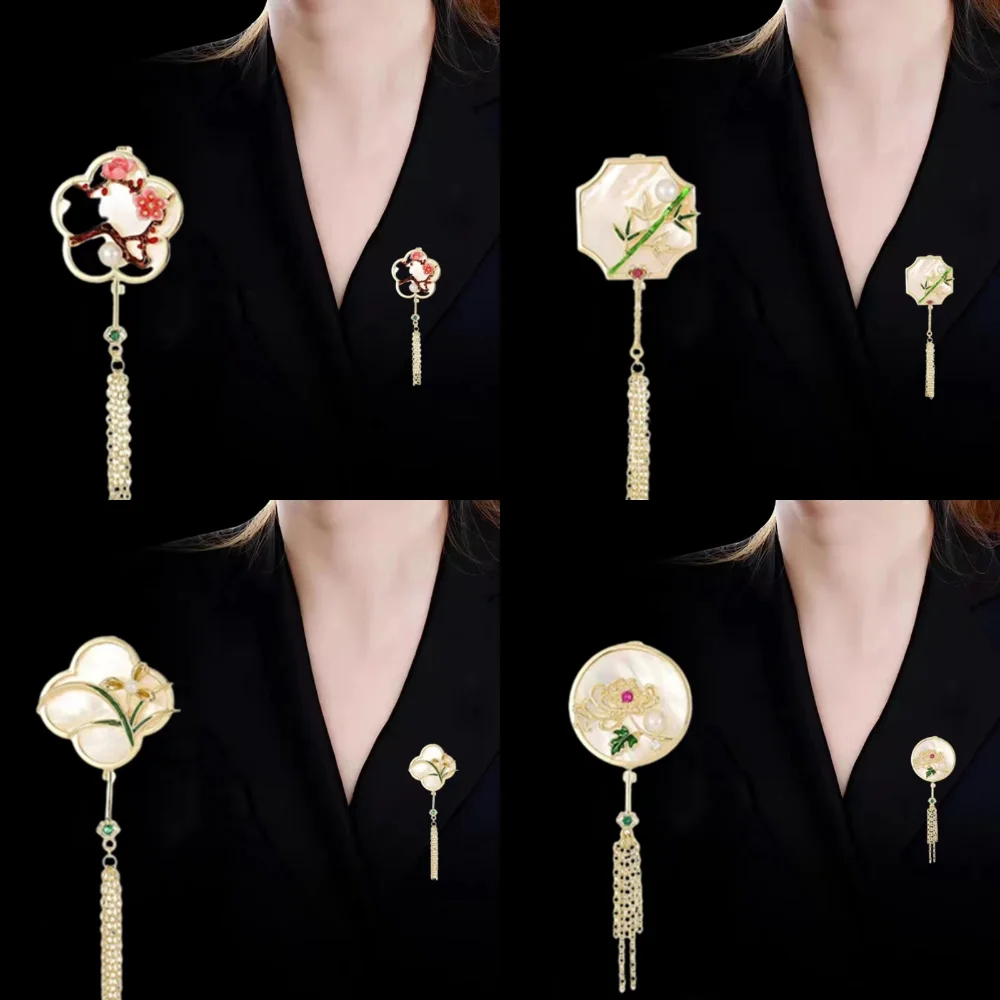 

Vintage Pearl Fringed Brooches for Women Plums Orchid Bamboo Chrysanthemum Classical Temperament Corsage Pins Accessories