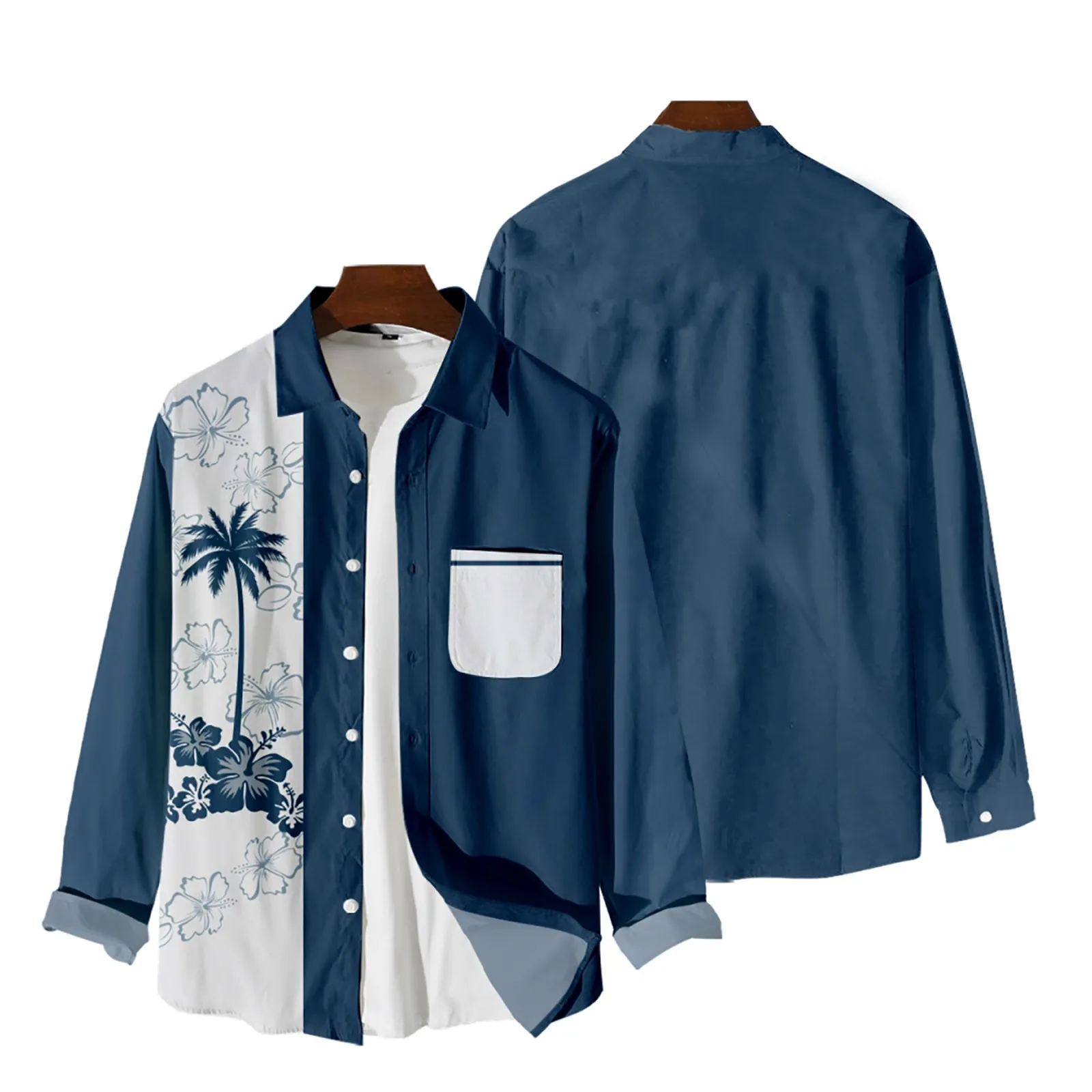 

Рубашка мужская с длинным рукавом, гавайская блуза с принтом, свободного кроя, Пляжная однотонная, на пуговицах, боди, Пижама