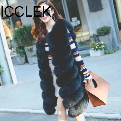 ICCLEK Haining fur 2018 Korean version imitation fox fur grass vest new splicing long vest women