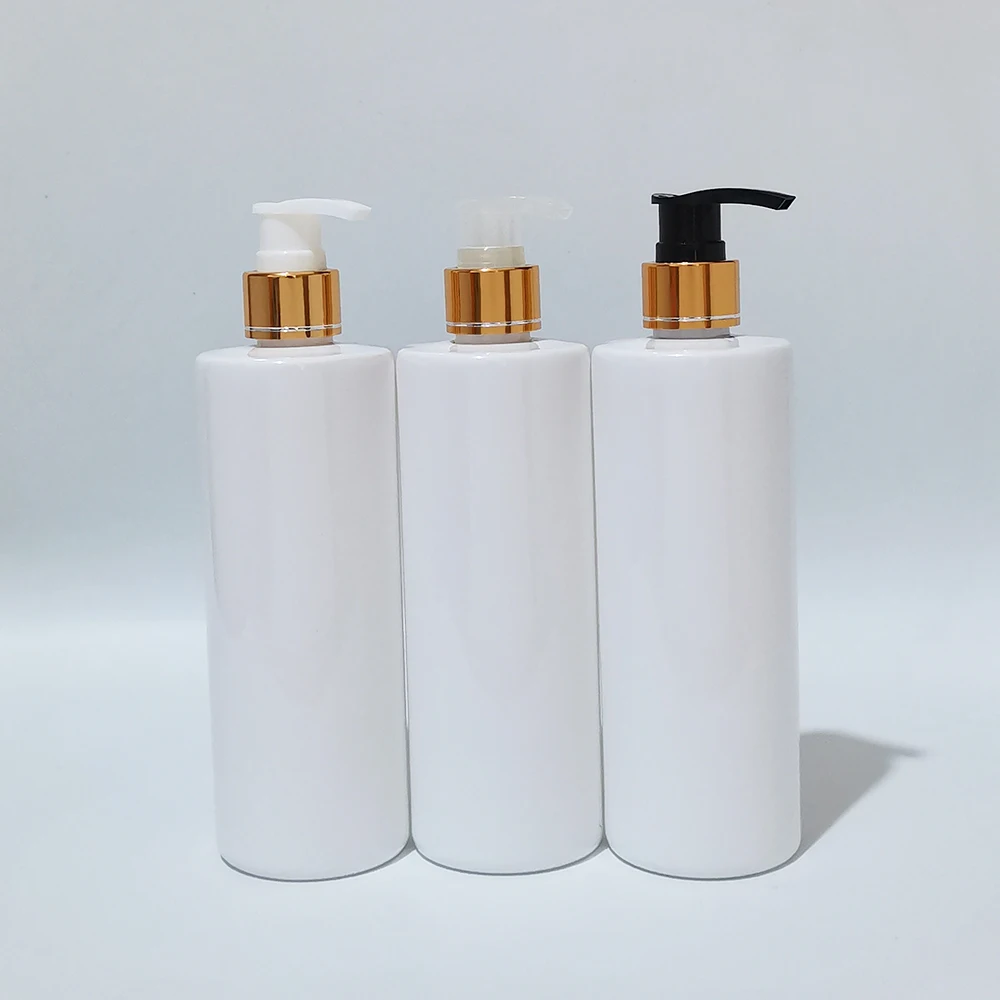 

20pcs 350ml Empty Gold Silver Screw Lotion Pump Plastic White Bottle For Cosmetic Packaging Personal Care Shampoo Containers