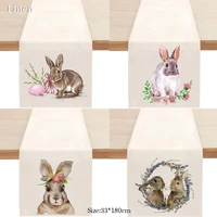 popular linen easter bunny printed table runner flag kitchen dining tablecloth party table cover home decor