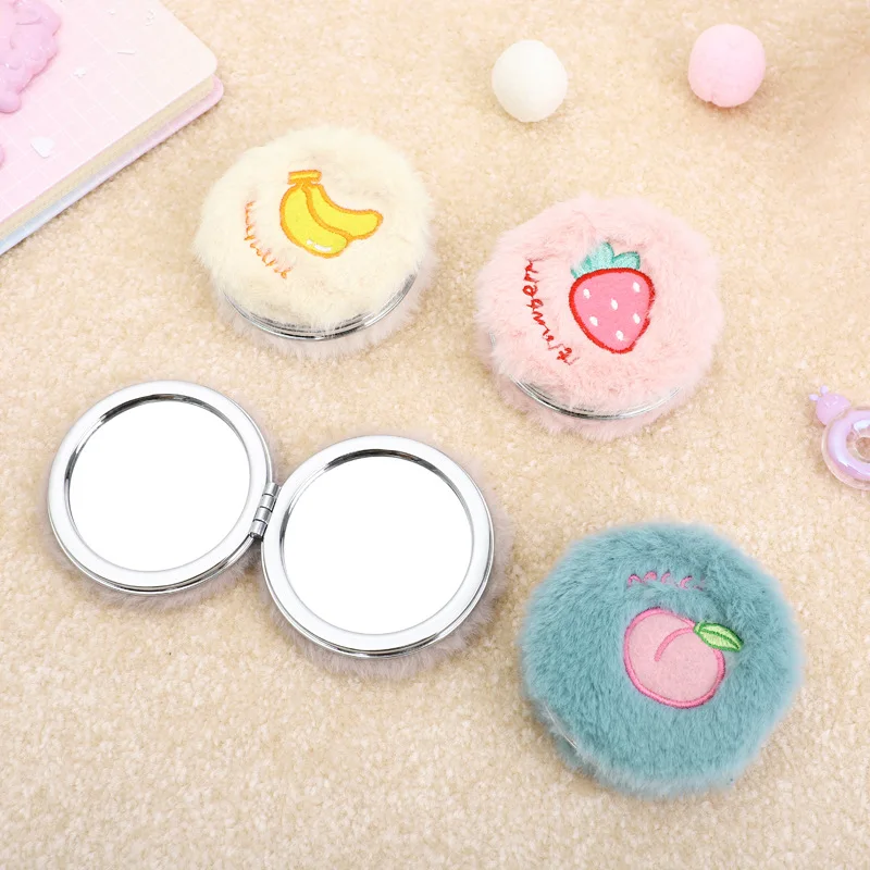 L144 женские Девочки Плюшевые Мини Круглые Складные карманные зеркала Мультяшные