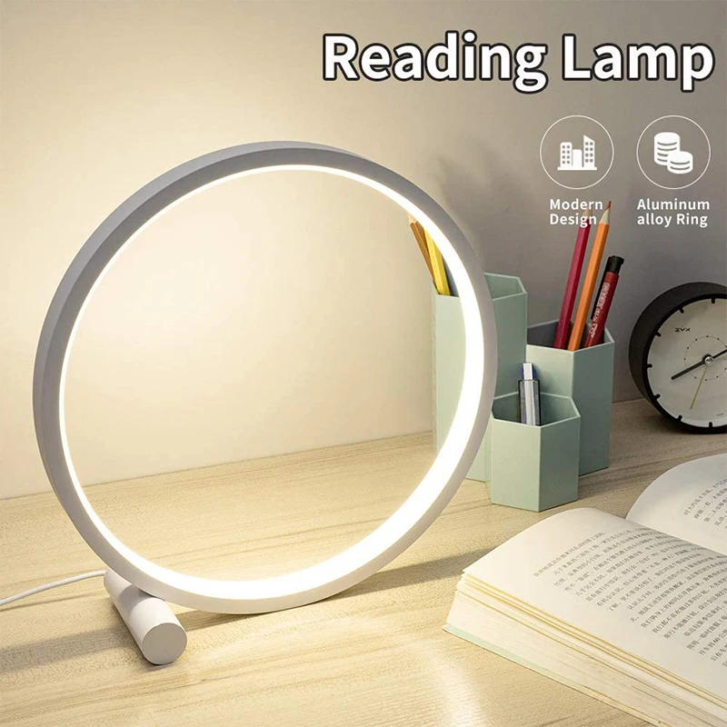 

25CM Circular LED Table Lamp Bedroom Round Desk Lamps Living Room Black/White USB Dimmable Bedside Lamp Night Light Decoration