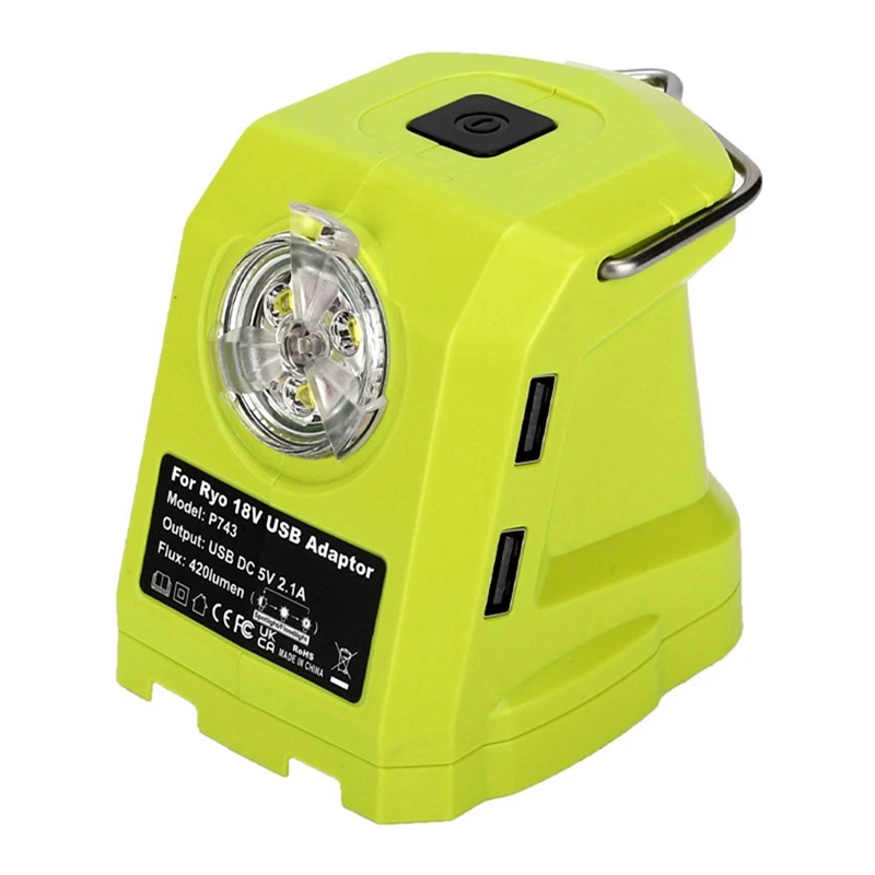 

LED Work Light For RYOBI 14.4V-18V Li-Ion Battery Dual USB Converter Adapter For Ryobi Portable Spotlight Power Tools