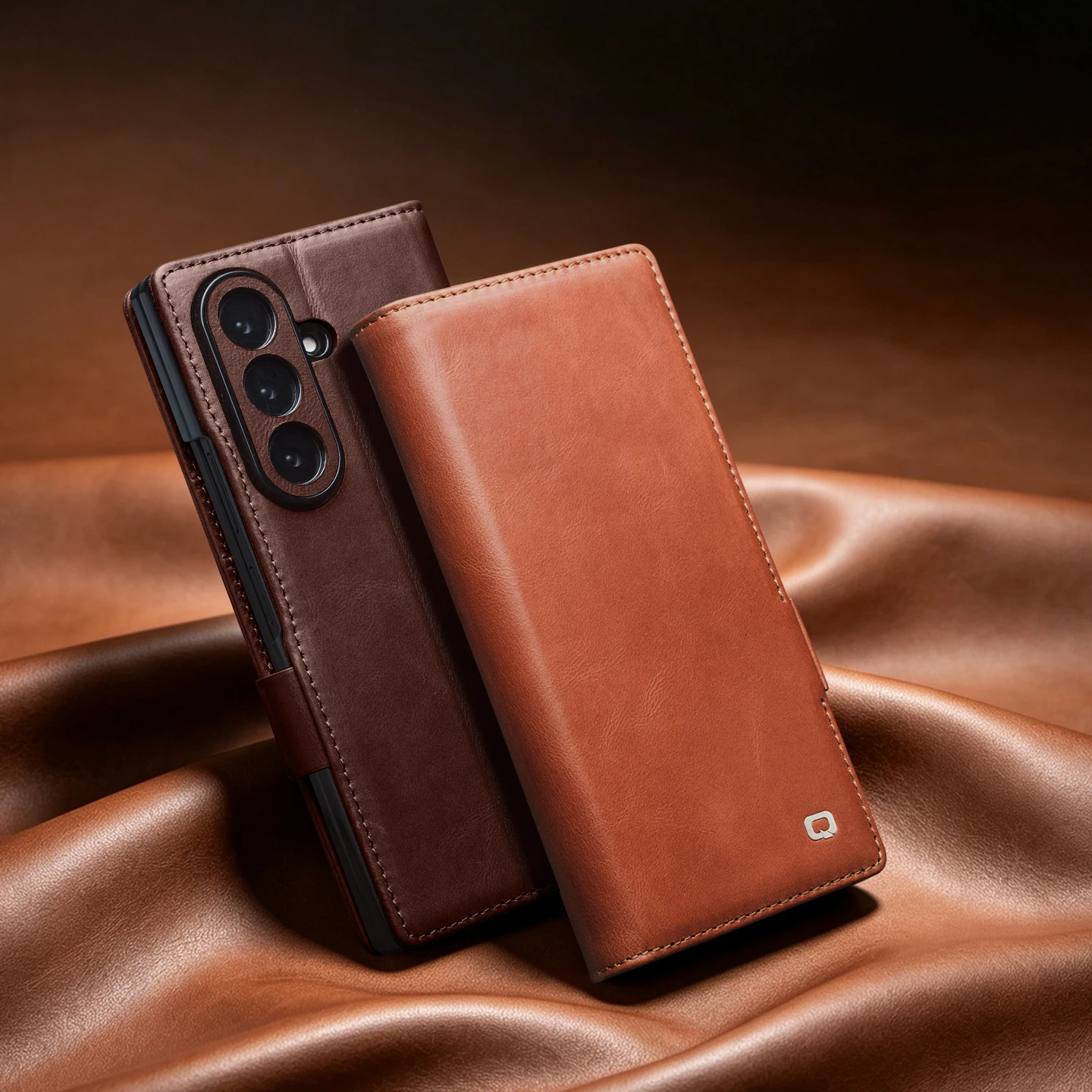 Фото Чехол-книжка QIALINO из натуральной кожи с эффектом масляного воска для Samsung Galaxy Z Fold8 Fold 8 Ultra, из воловьей кожи, с отделением для карт, функцией кошелька и подставкой №5