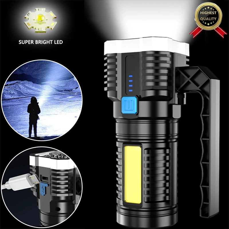 

High Power Seven-cell LED Flashlight USB Rechargeable Powerful LED Flashlight Camping Super Bright Flashlight 7-core COB Lights