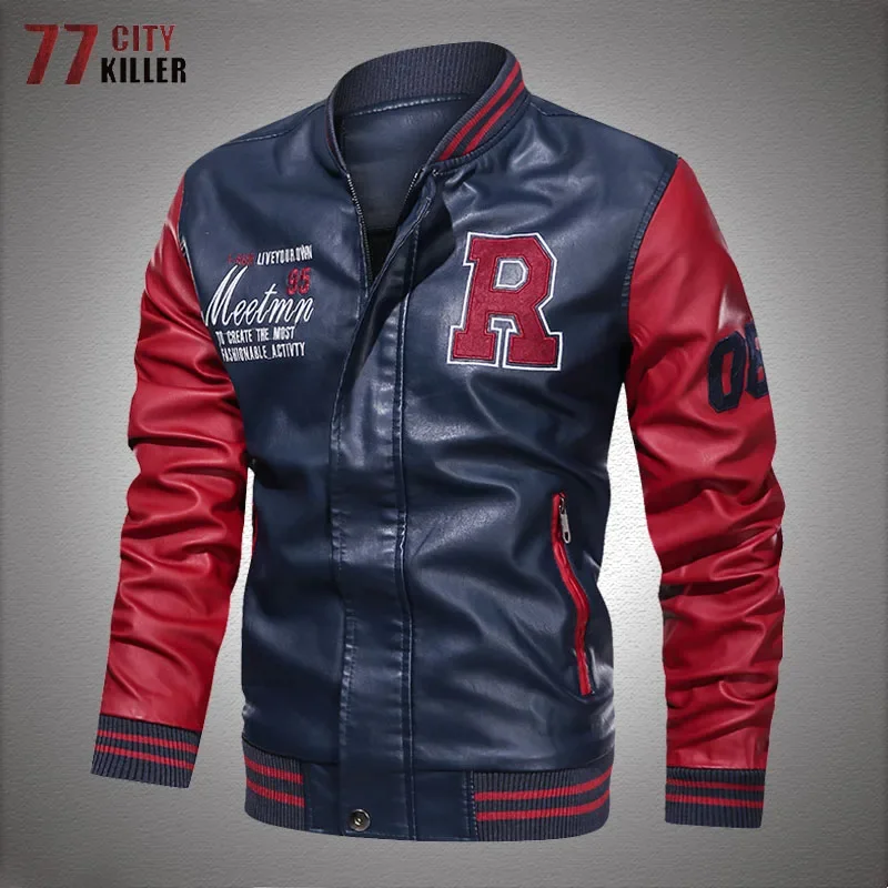

Мужская куртка-бомбер из искусственной кожи, мужская бейсбольная куртка из искусственной кожи с вышивкой букв, мужские зимние теплые мотоциклетные пальто из флиса, мужская модель
