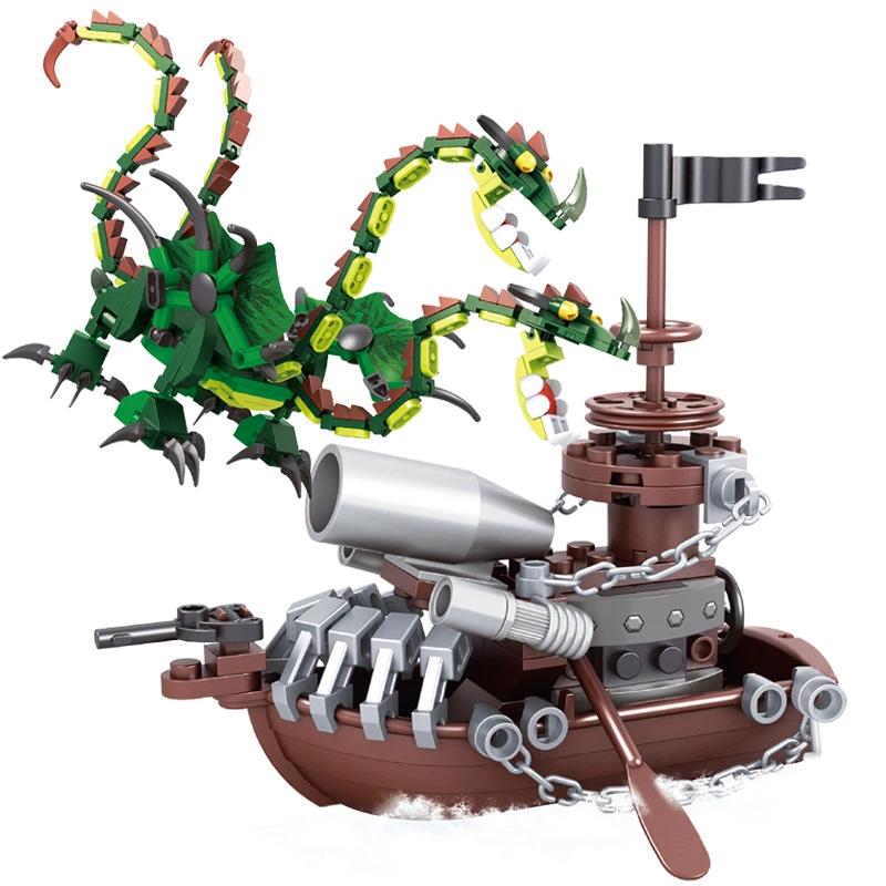 

AUSINI Hideous Zippleback Dragon Blocks Bricks Model Boys Toys Train Your Dragons Boat Ship Creative Building Block Toy for Kids