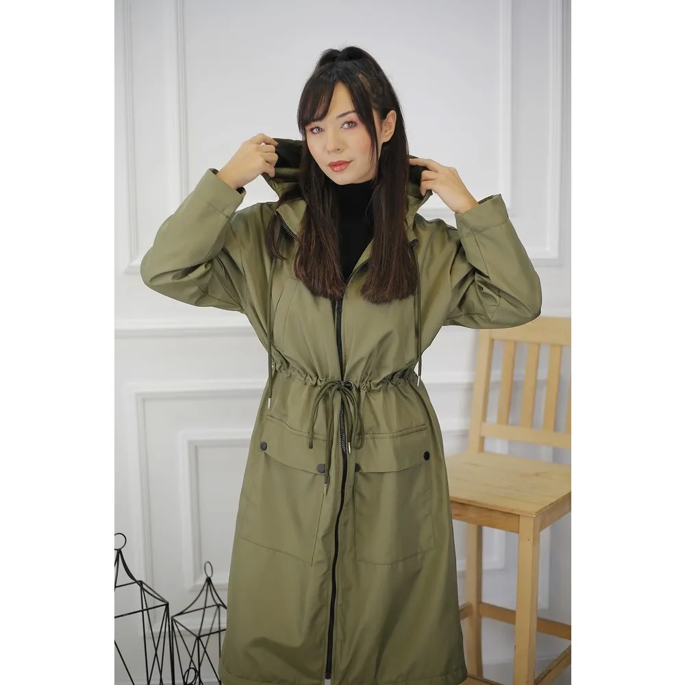 

Dorlie Zipper Hooded Trench Coat/camel