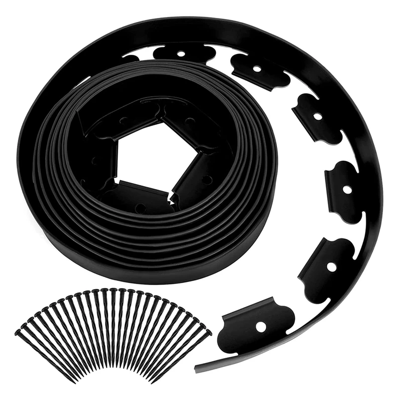 

Landscape Edging,16.4FT Garden Edging With 15 Edging Stakes, Rubber Landscaping Edging For Yard Edging Borders Black