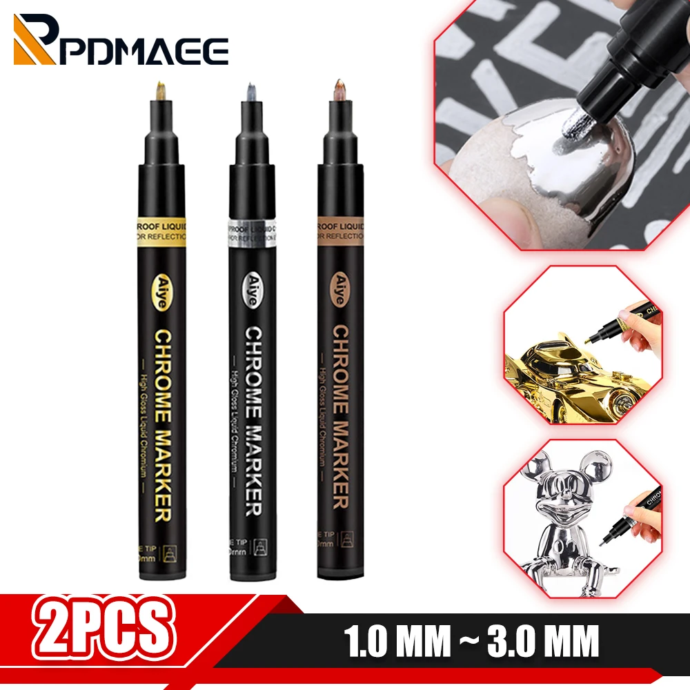 

1/2pcs Gold Mirror Marker 3 Color&Size DIY Markers Resin Paint Chrome Metallic Craftwork Pen for Homework DIY Art Liquid Pens