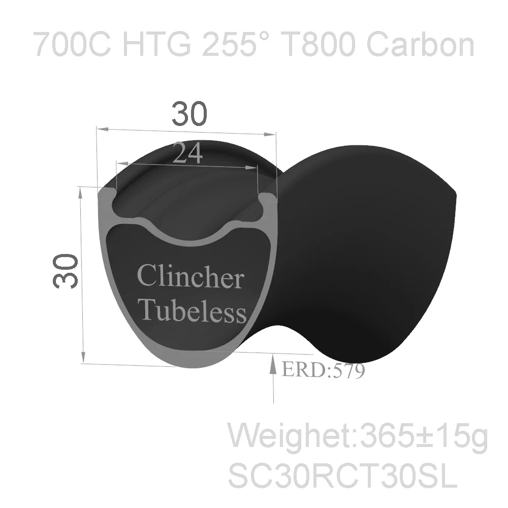 

[SC30RCT30SL] Tubeless Only 365g T800 super light carbon road rims 30mm wide 30mm Depth road carbon bicycle rims