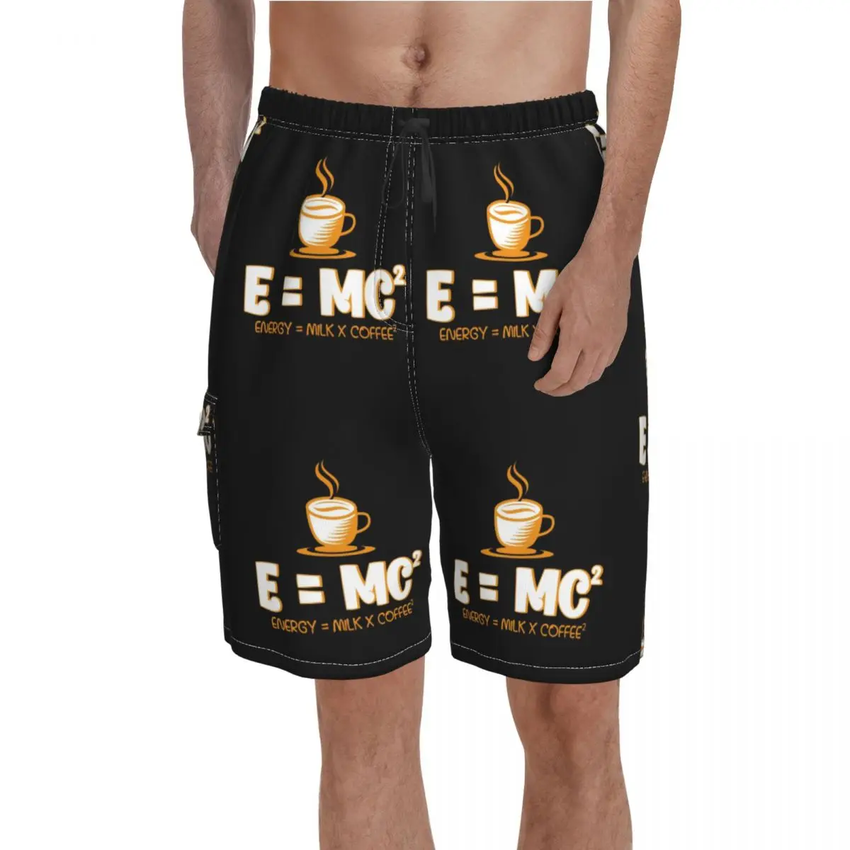 

Energy Milk Coffee Board Shorts Funny Words Swimming Trunks Polyester Men Beach Pattern Swim Trunks