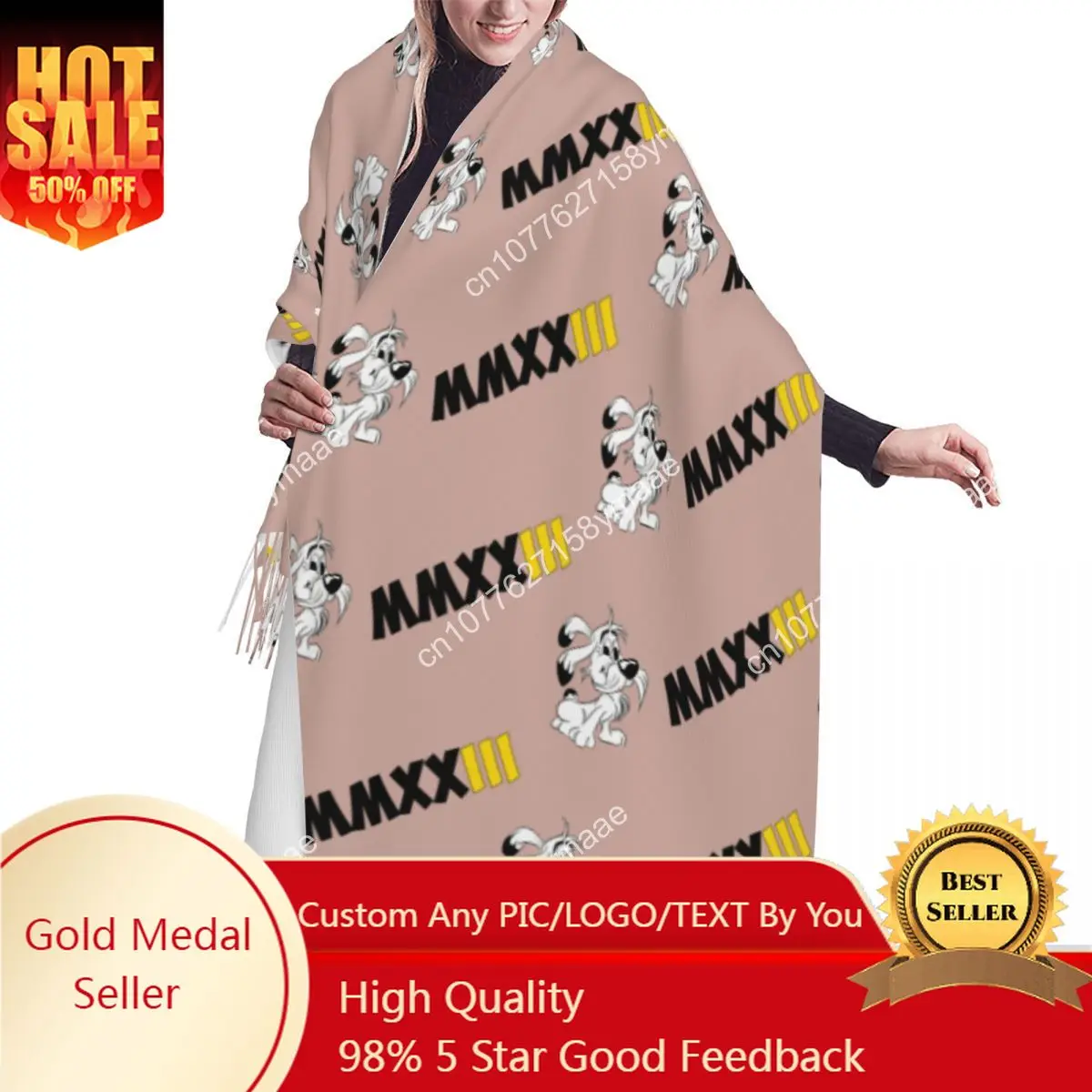 

Custom Female Large Adventure Manga Getafix Dogmatix Scarves Women Winter Fall Soft Warm Tassel Shawl Wraps Versatile Scarf