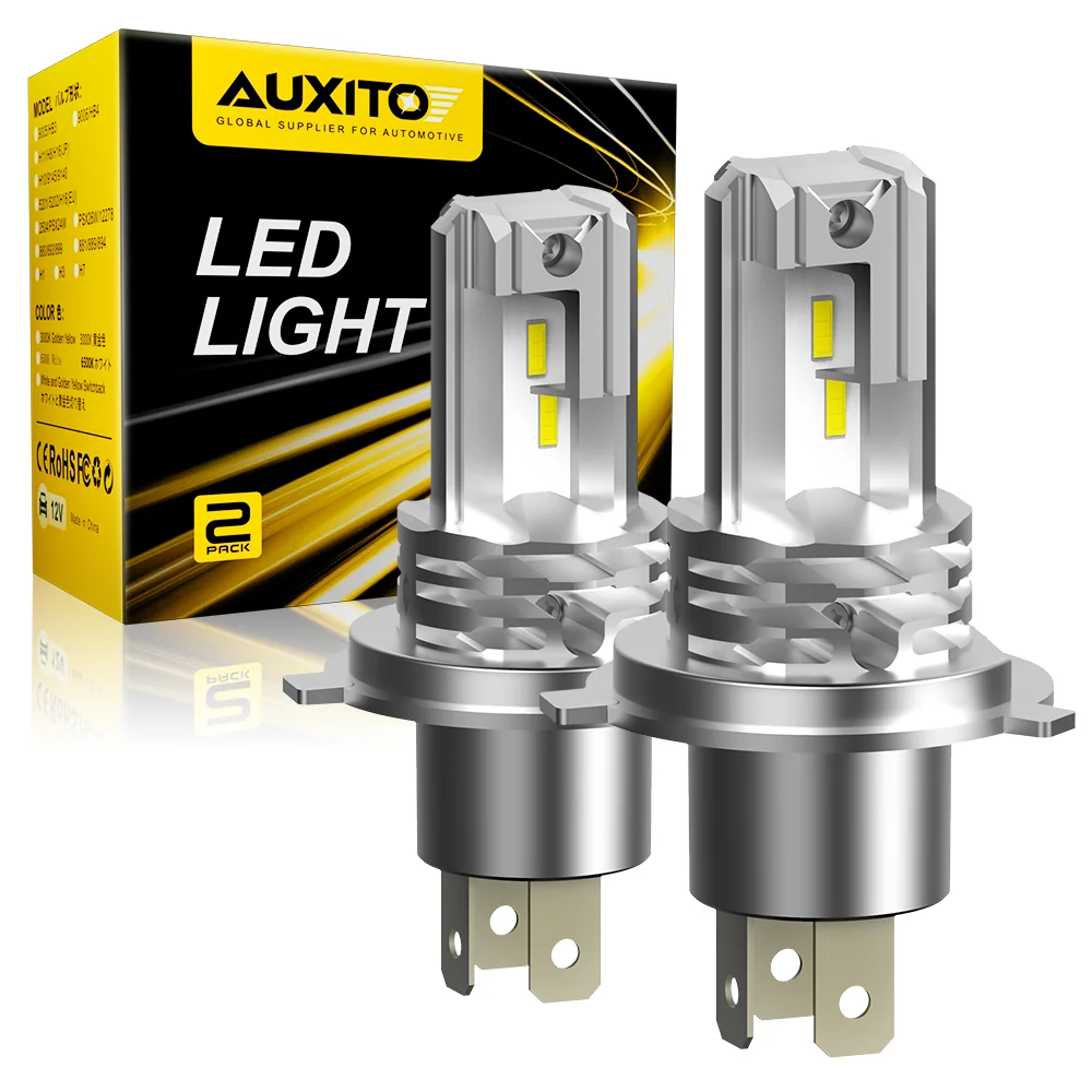 AUXITO 1/2X H4 LED Car Motorcycle Headlight Fanless High and Low Beam HB2 9003 LED Moto Headlight Bulb for Auto 6500K White 12V