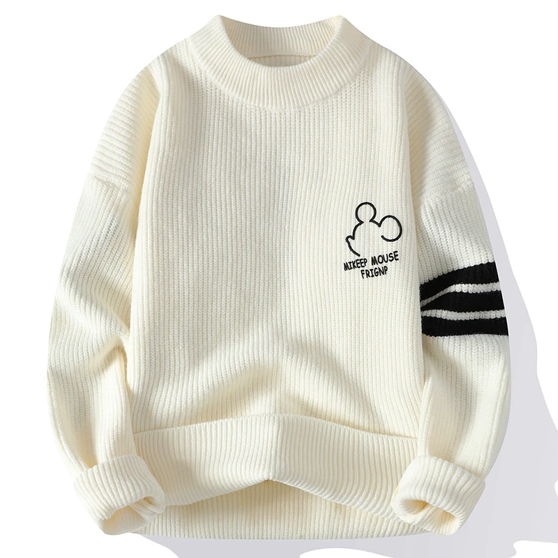 Мужской деловой свитер с круглым вырезом повседневный однотонный облегающий в