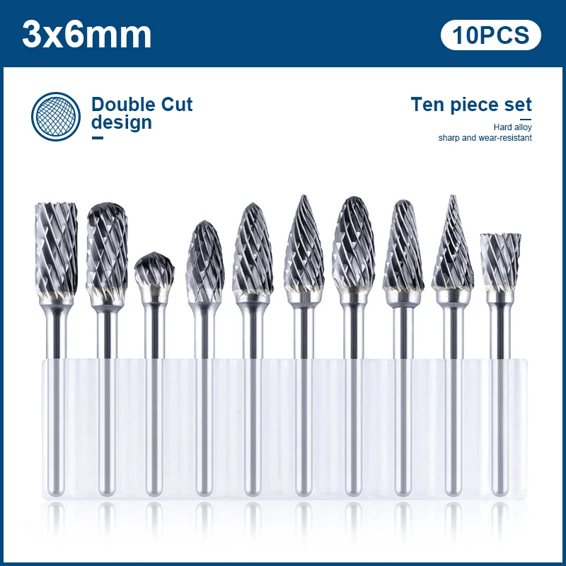 10pcs 3mm shank tungsten carbide end mill rotary brocas com escareador hss steel taper drill set diamond drill bit