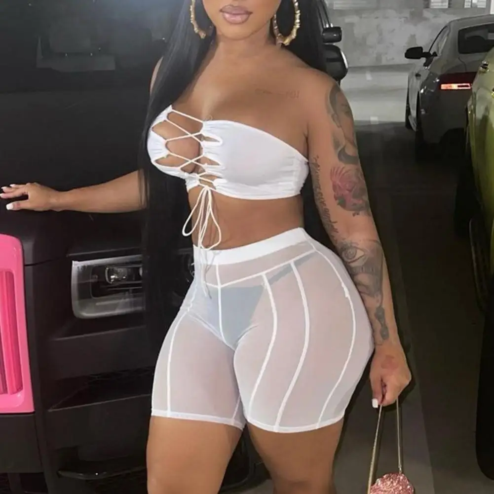 

Nightclub See-Through Skinny Short Pants Summer Shorts Workout Leggings Perspective High Waist Net Yarn Shorts Bikini Cover Ups
