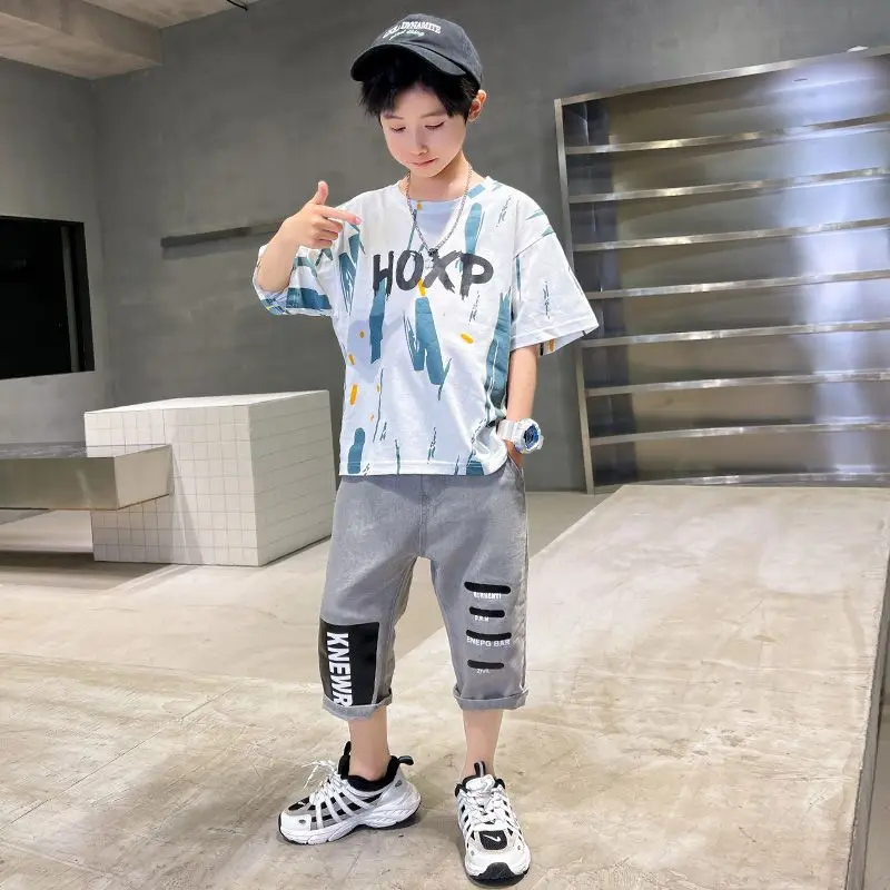 

Boys Summer Suit 2023 Baby T-shirt + Pants Two Piece Girls Short Sleeve Costumes for Kids Casual Outfits Boy Clothing Set