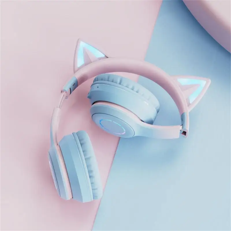 

Stereo Bluetooth Wireless Headphone Music Helmet Flash Light Long Duration With Mic Earbuds New Cat Ears Headset Foldable
