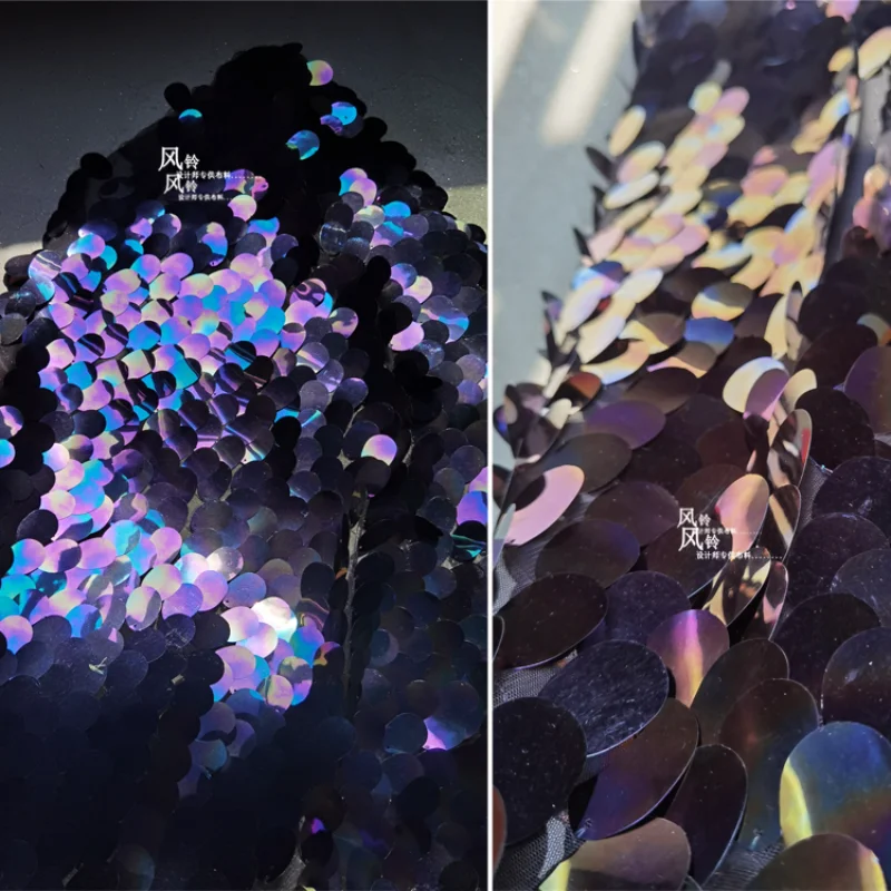 

Embroidered Gauze Fabric Oval Sequins Black DIY Backgound Decor Stage Skirts Dress Coat Clothes Designer Fabric