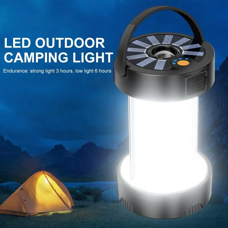 Hot Selling Led Portable Camping Lamp Solar Outdoor Emergency Multifunctional Lighting Portable Usb Rechargeable Handheld Lamp