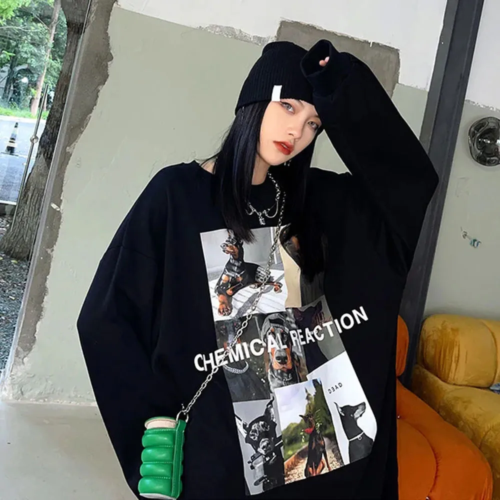 

Spring Oversized Cool Streetwear Black White Harajuku Tops T-shirt Kpop Fashion Loose Womens High Street New BF Punk Sweatshirts