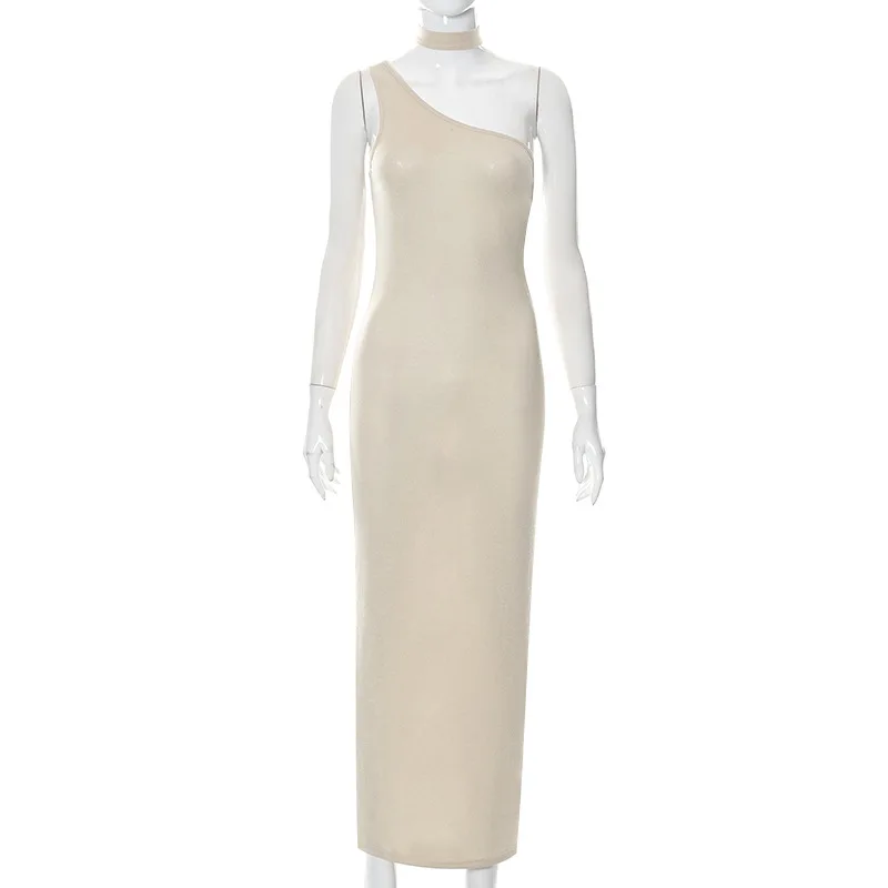 BoozRey элегантное однотонное длинное тонкое французское платье макси на одно плечо