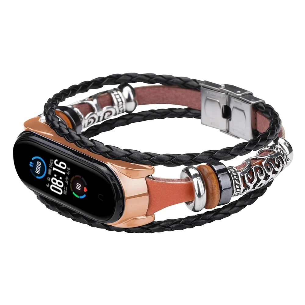 

Fashion Leather Strap For Xiaomi mi Band 6 5 4 3 Bracelets Ethnic Style Retro Watch Band On miband 5 4 Correa