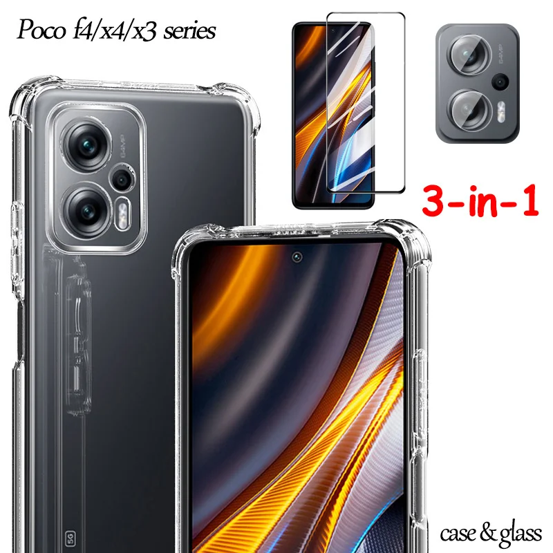 

clear Shockproof phone Cover for xiaomi poco x4 gt poco x4 gt soft Silicone Case & Protective tempered glass Glass poxo f4 5g x3 gt nfc poco x4 gt pro 5g x4gt airbag case custodia