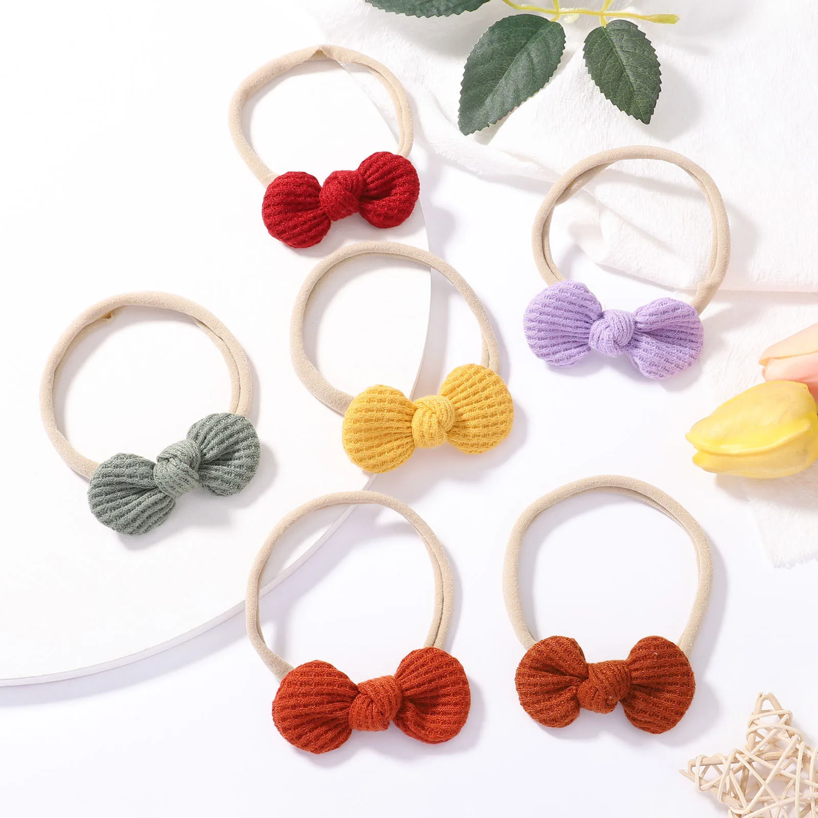 

2Pcs Baby Waffle Tie Bows Hairband Baby Headband Solid Color Newborn Elastic Nylon Hair Accessories for Girl 0-2 Years